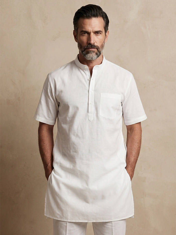 Organic Cotton White Half Sleeves Men Kurta