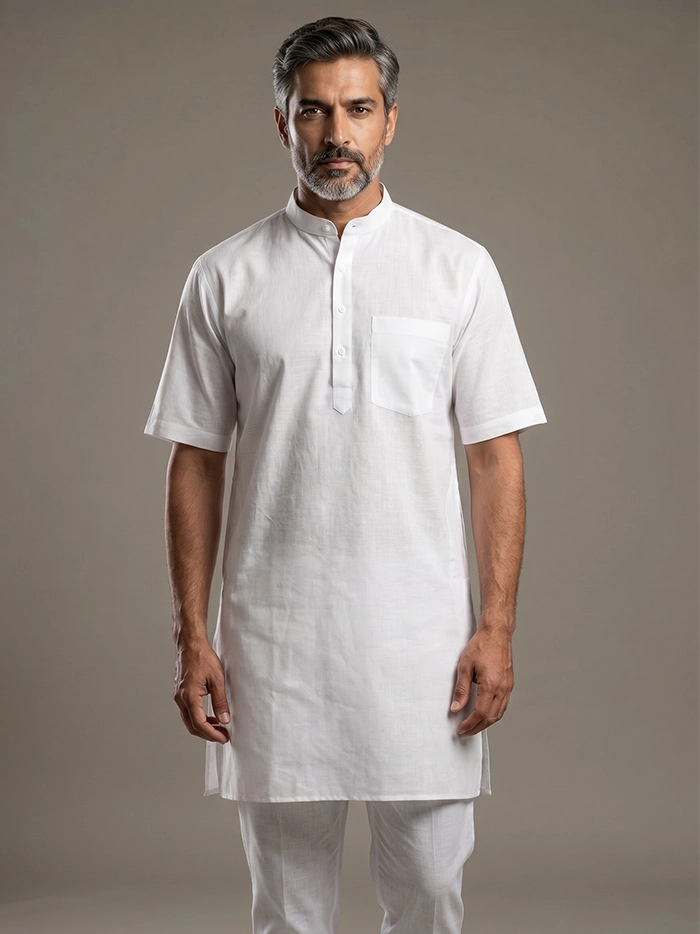 Organic Cotton White Half Sleeves Men Kurta