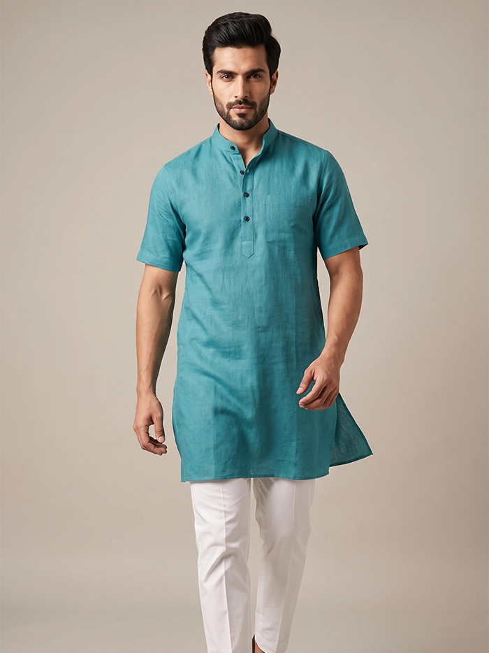 Persian Green Handwoven Organic Cotton Men Kurta
