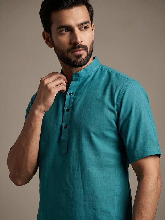 Persian Green Handwoven Organic Cotton Men Kurta