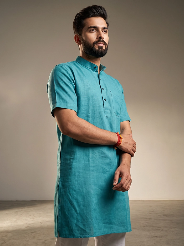 Persian Green Handwoven Organic Cotton Men Kurta