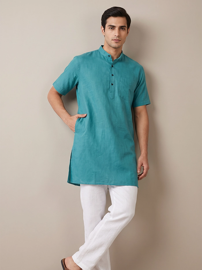 Persian Green Handwoven Organic Cotton Men Kurta