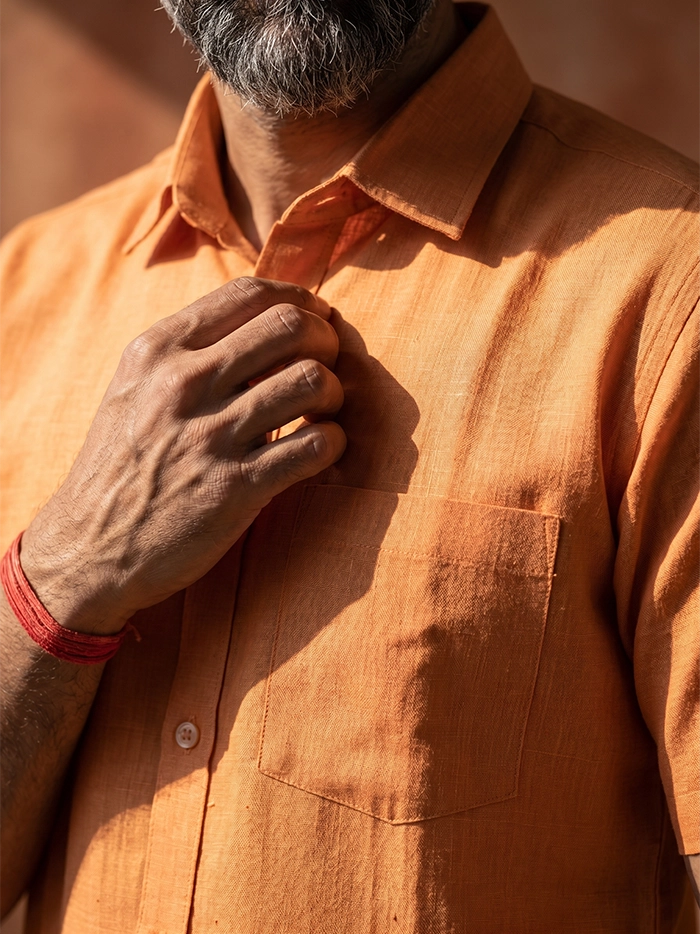 Persian Orange Handwoven Organic Cotton Men Shirt