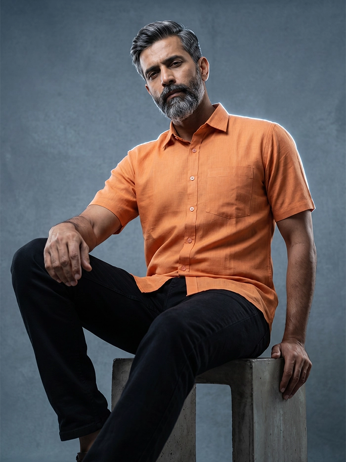 Persian Orange Handwoven Organic Cotton Men Shirt