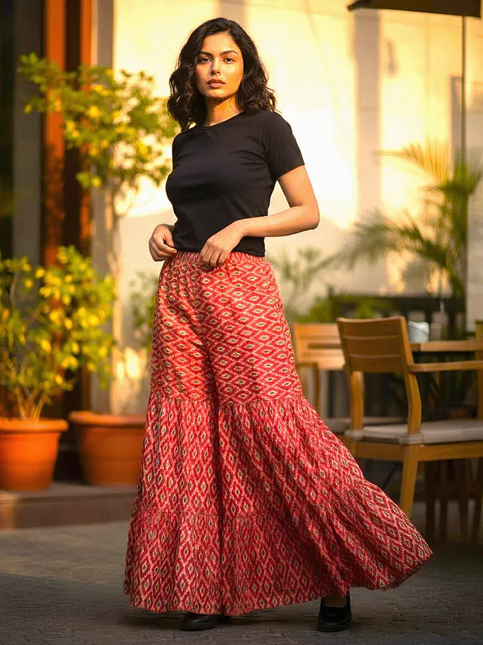 Ikkat Printed Cotton Sharara Pant - WeaversIndia