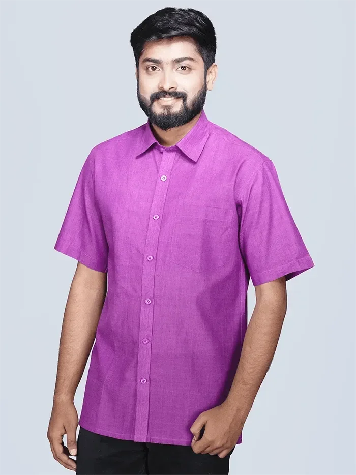 Purple Dual Tone Handwoven Organic Cotton Formal Men Shirt - WeaversIndia