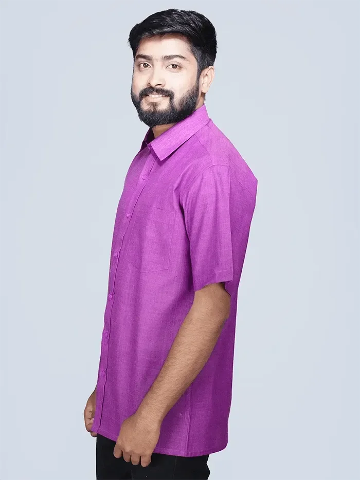 Purple Dual Tone Handwoven Organic Cotton Formal Men Shirt - WeaversIndia