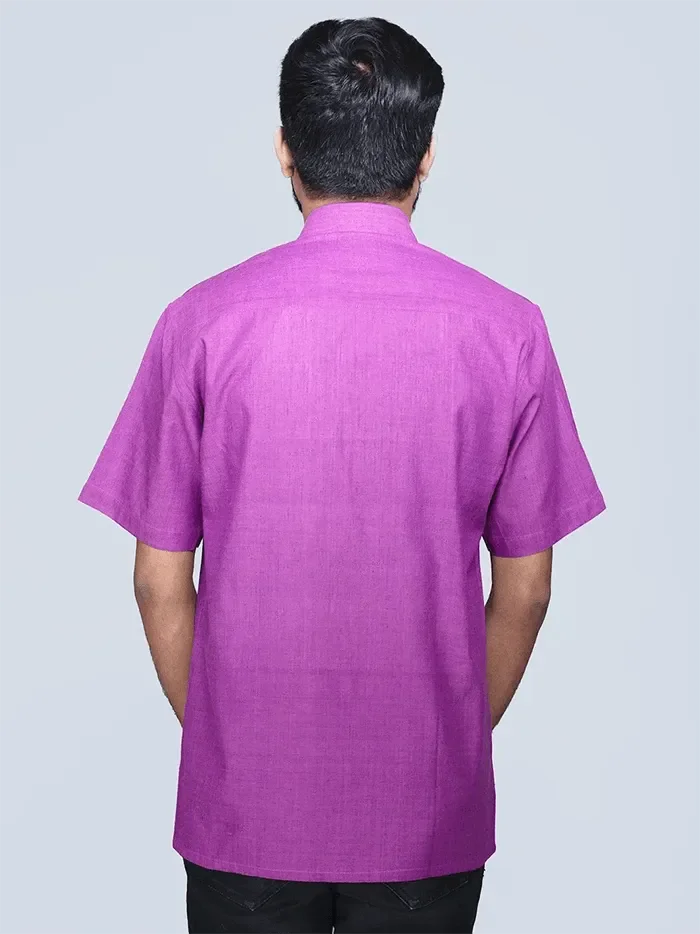 Purple Dual Tone Handwoven Organic Cotton Formal Men Shirt - WeaversIndia