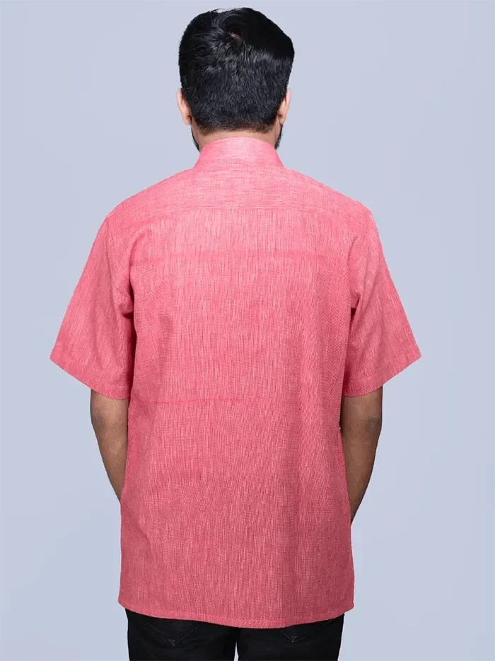 Red Handwoven Organic Cotton Formal Men Shirt - WeaversIndia