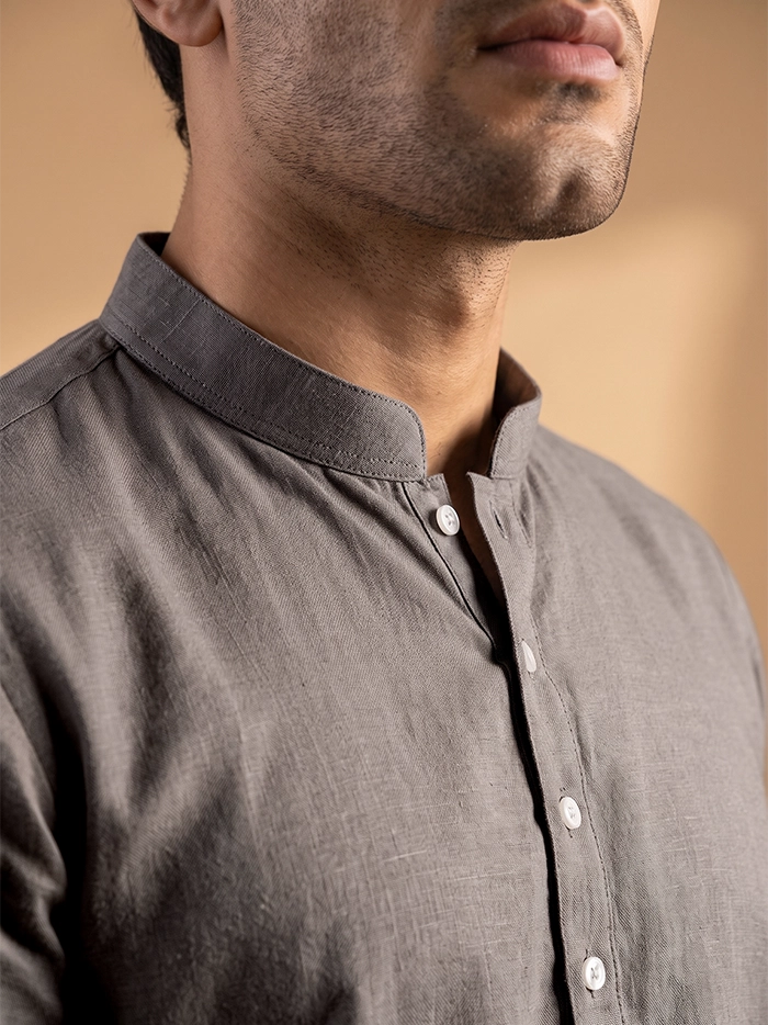 Taupe Grey Organic Cotton Full Sleeves Men Kurta