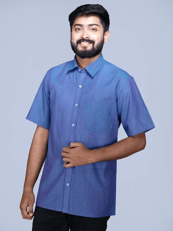 Dual Tone Handwoven Organic Cotton Formal Men Shirt - WeaversIndia