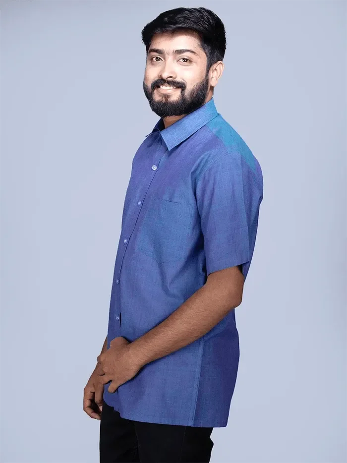Dual Tone Handwoven Organic Cotton Formal Men Shirt - WeaversIndia