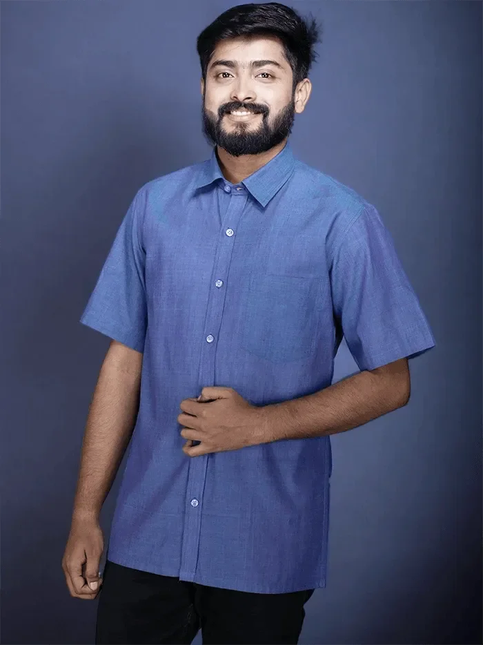 Dual Tone Handwoven Organic Cotton Formal Men Shirt - WeaversIndia