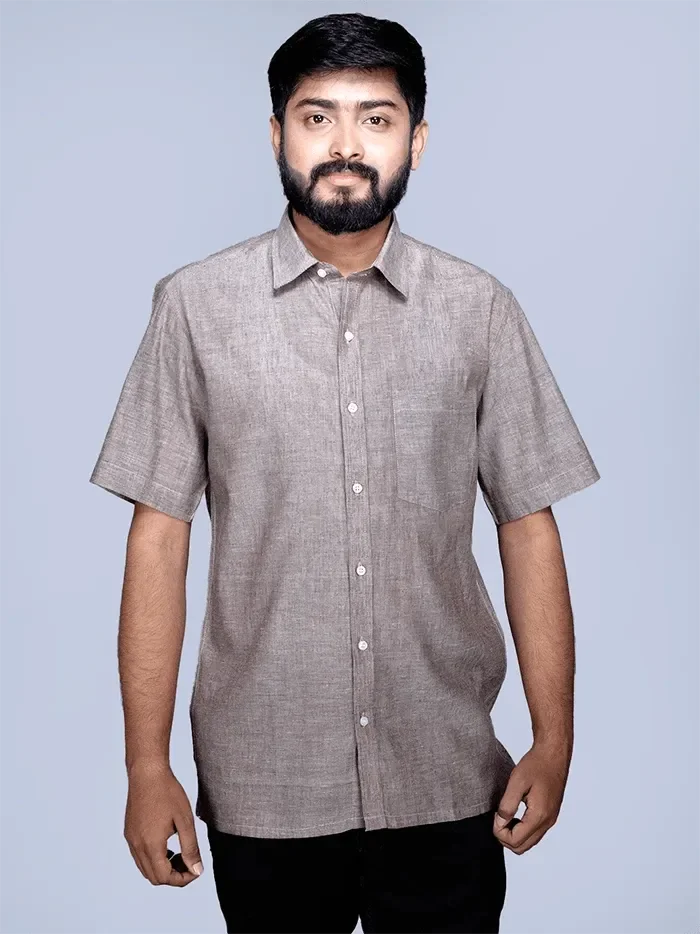 Walnut Brown Handwoven Organic Cotton Formal Men Shirt - WeaversIndia