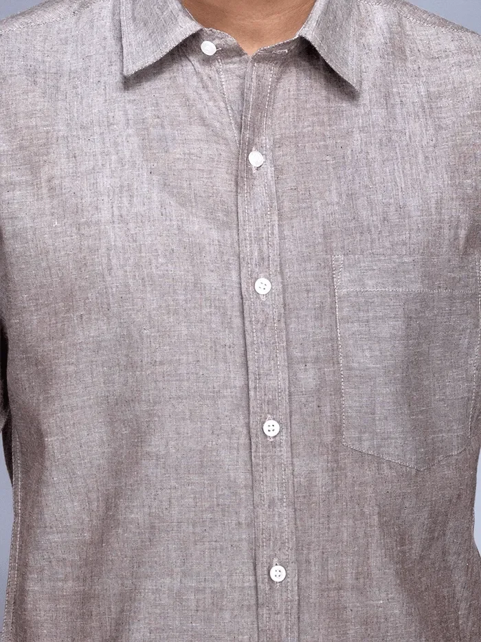 Walnut Brown Handwoven Organic Cotton Formal Men Shirt - WeaversIndia