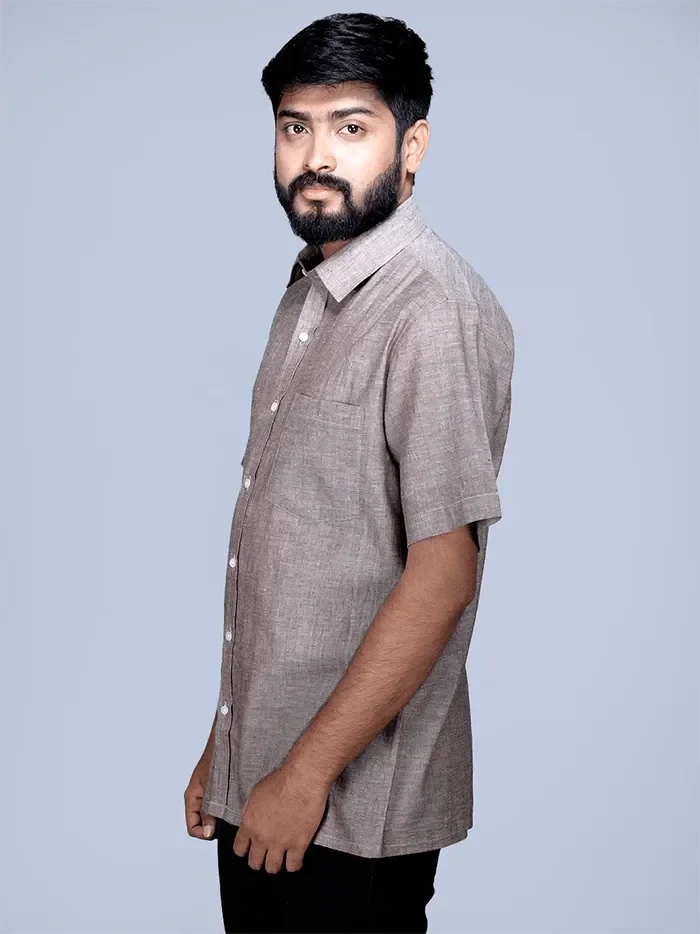 Walnut Brown Handwoven Organic Cotton Formal Men Shirt - WeaversIndia