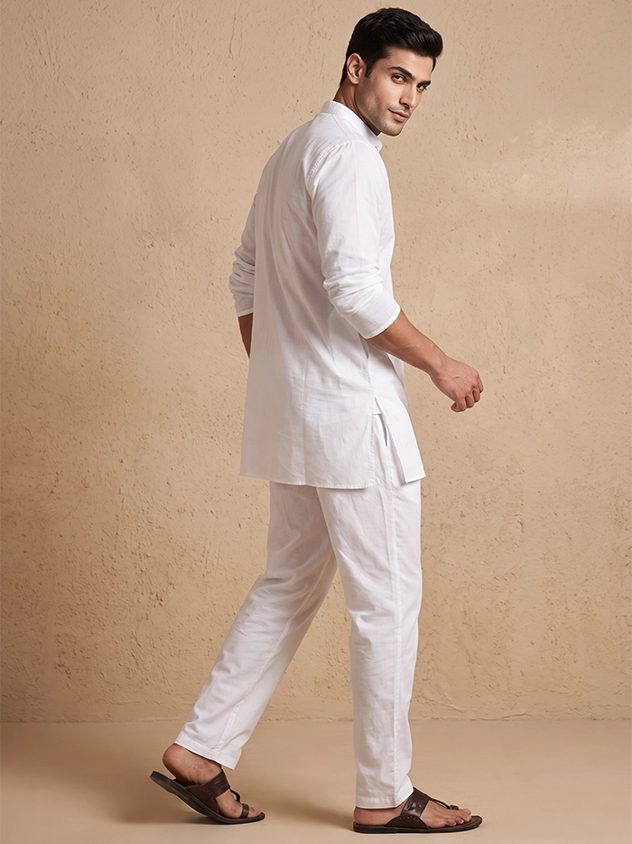 White Organic 4ply Muslin Men’s Fitted Pajama (Zip + Pocket)