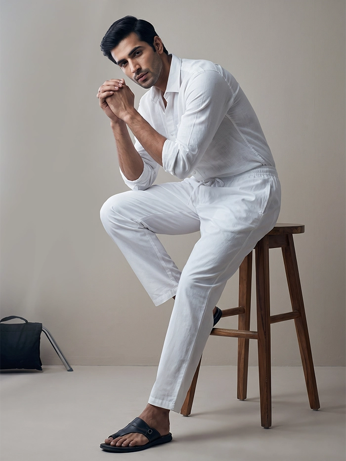 White Organic 4ply Muslin Men’s Fitted Pajama (Zip + Pocket)