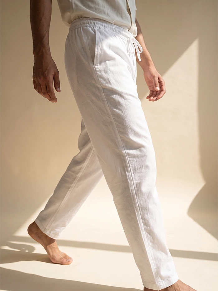 White Organic 4ply Muslin Men’s Fitted Pajama (Zip + Pocket)