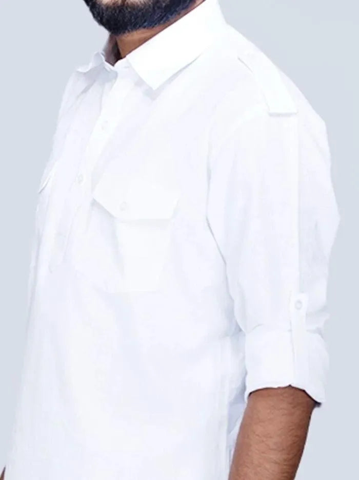 White Organic Cotton Men Pathani Kurta Pajama Set