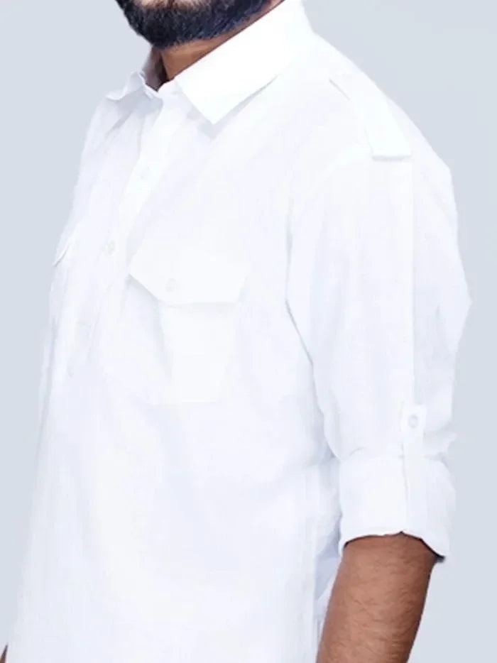White Organic Cotton Men Pathani Kurta Pajama Set - WeaversIndia