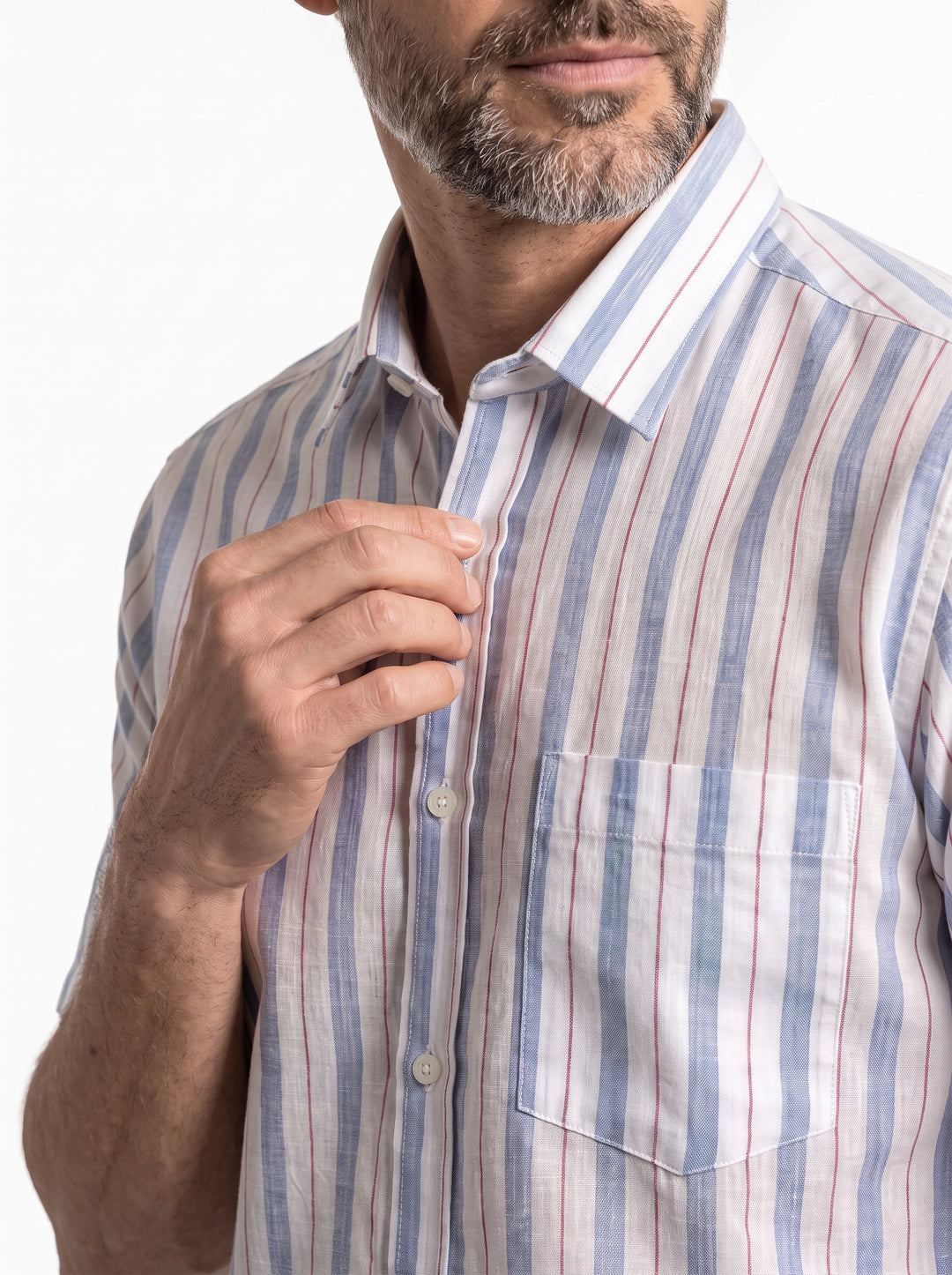 White Blue Handwoven Organic Cotton Striped Men Shirt