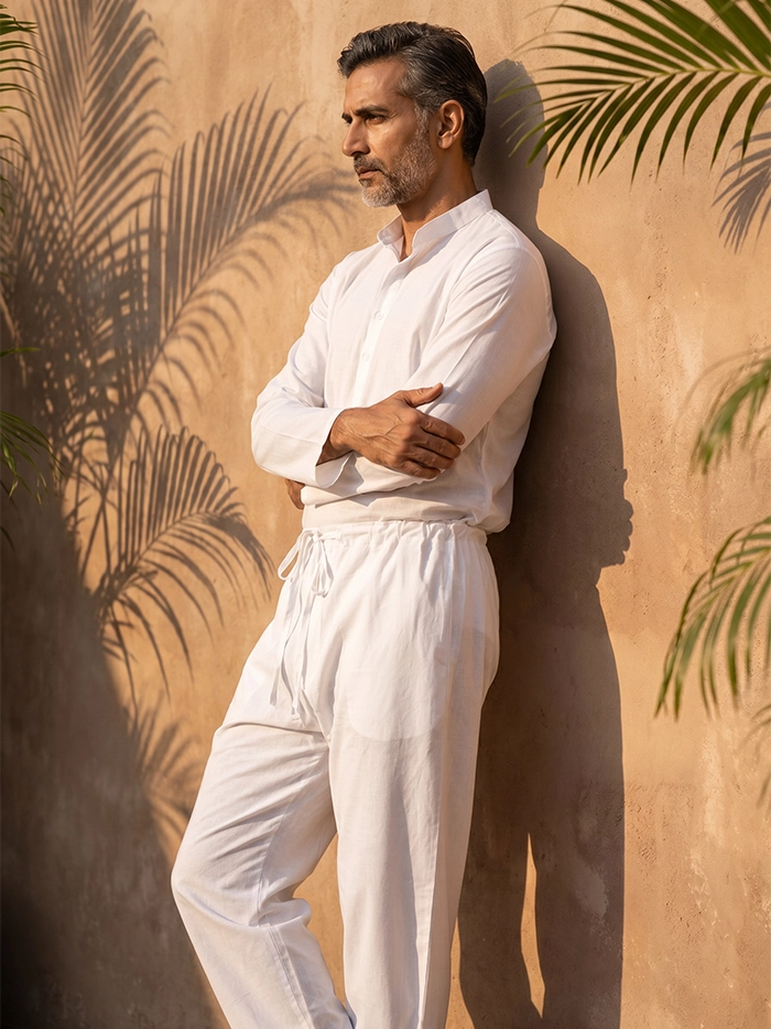 White DT Organic Muslin Loose Fit Men Pajama