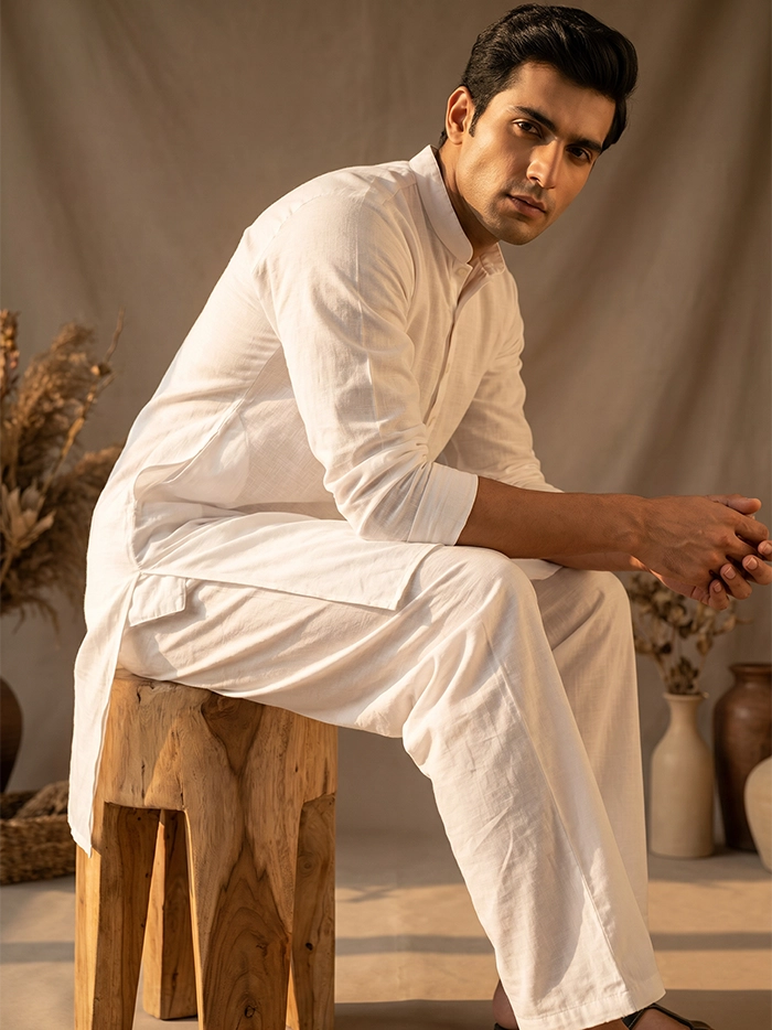 White DT Organic Muslin Loose Fit Men Pajama