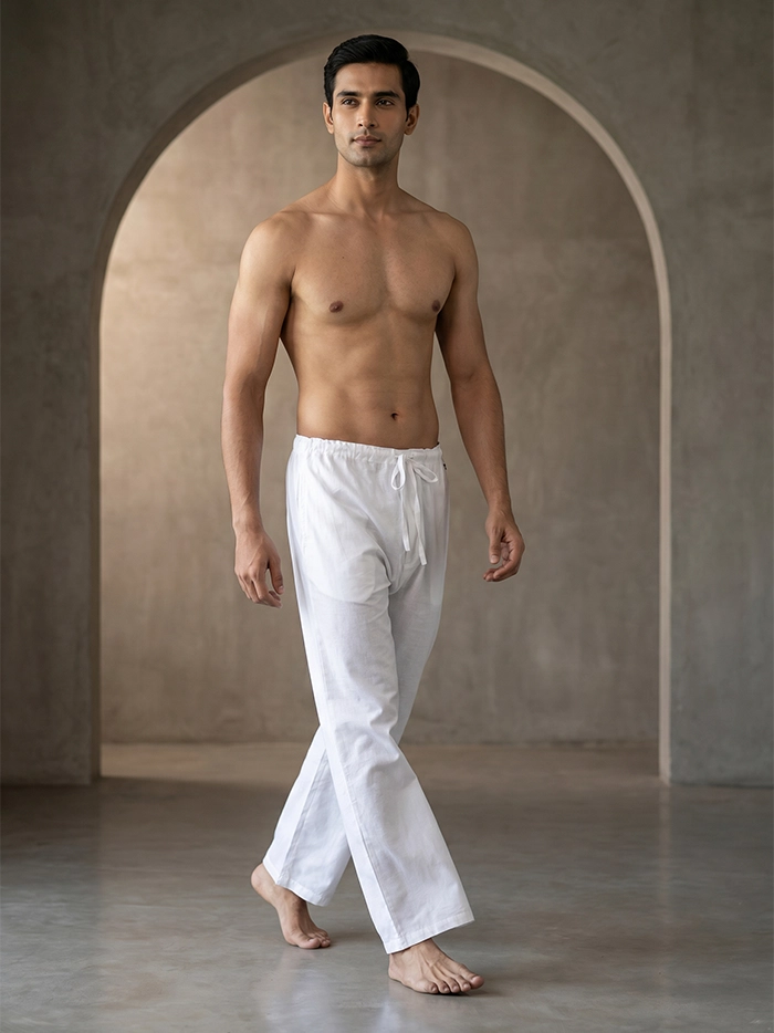 White DT Organic Muslin Loose Fit Men Pajama