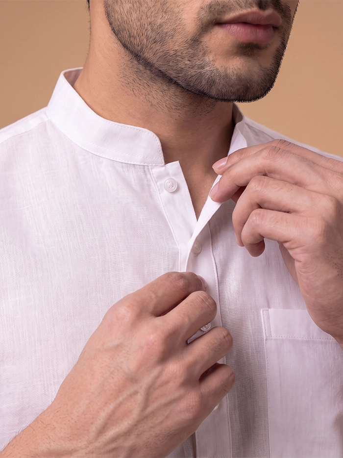 150 Count Fine Muslin Half Sleeves White Men Kurta