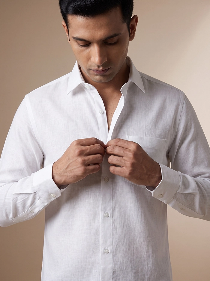 White Organic Cotton Formal Full Sleeves Men Shirt