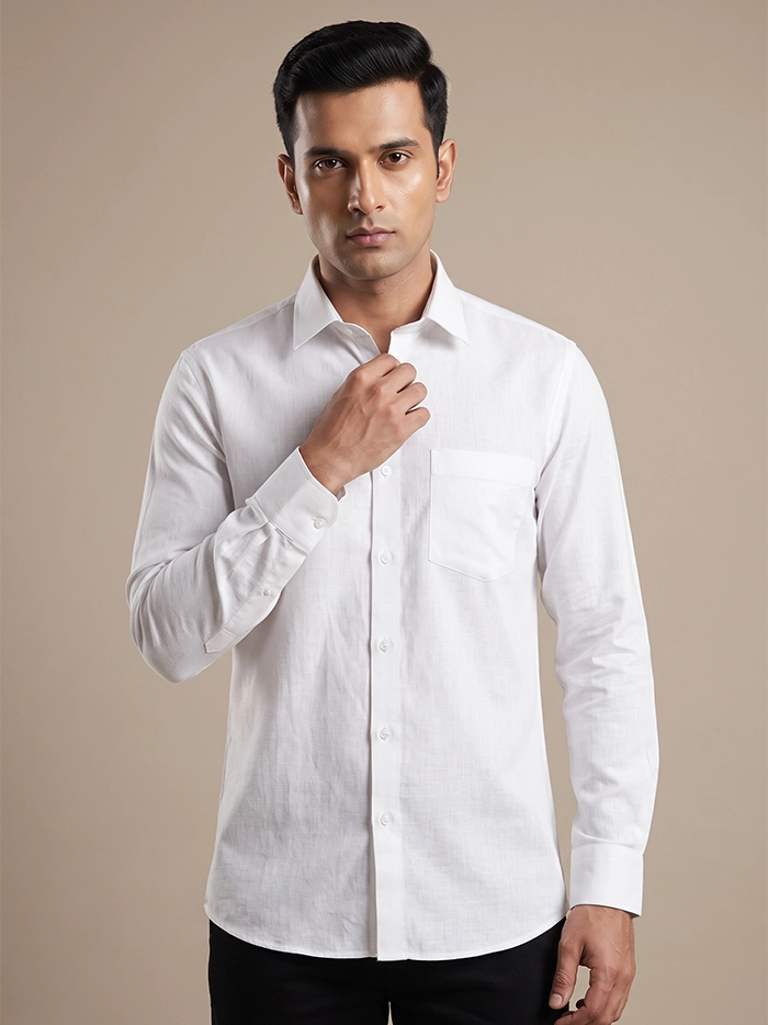 White Organic Cotton Formal Full Sleeves Men Shirt
