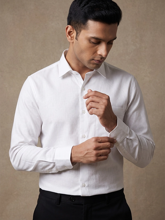 White Organic Cotton Formal Full Sleeves Men Shirt
