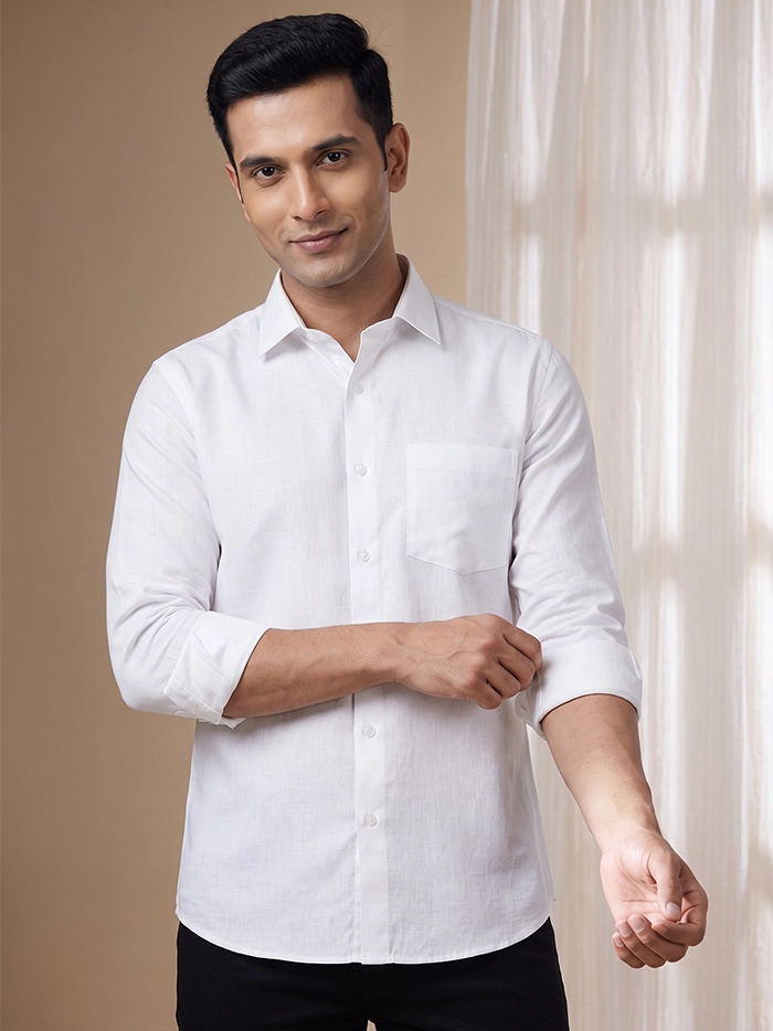 White Organic Cotton Formal Full Sleeves Men Shirt