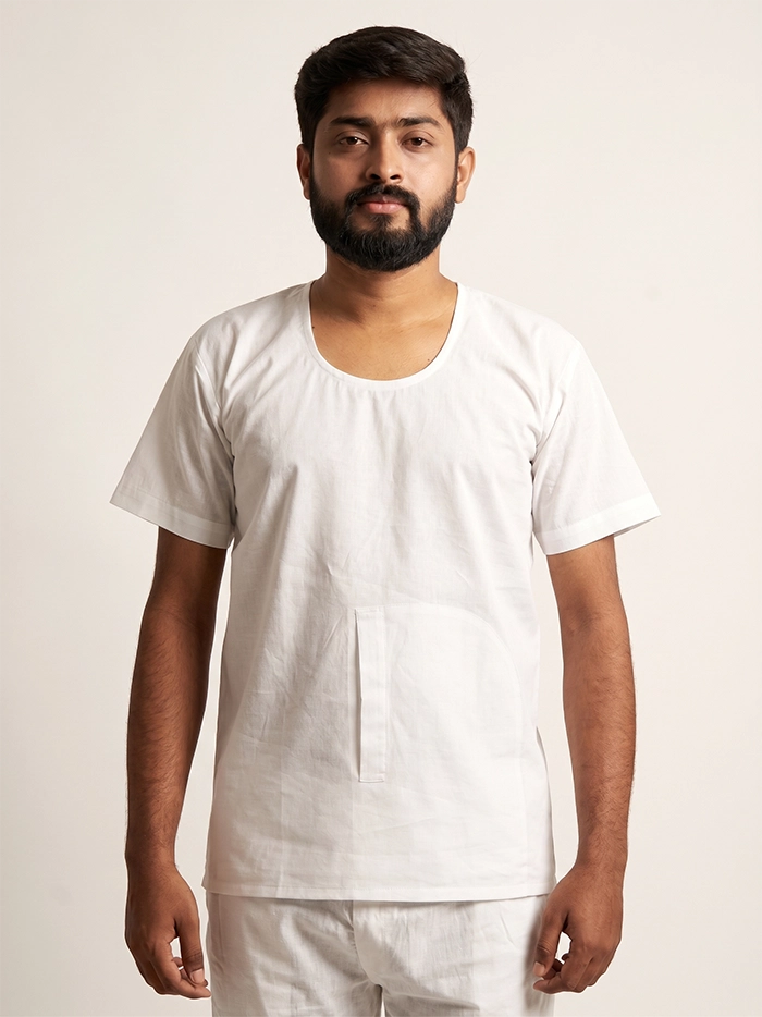White Organic Cotton Half Sleeves Baniyan