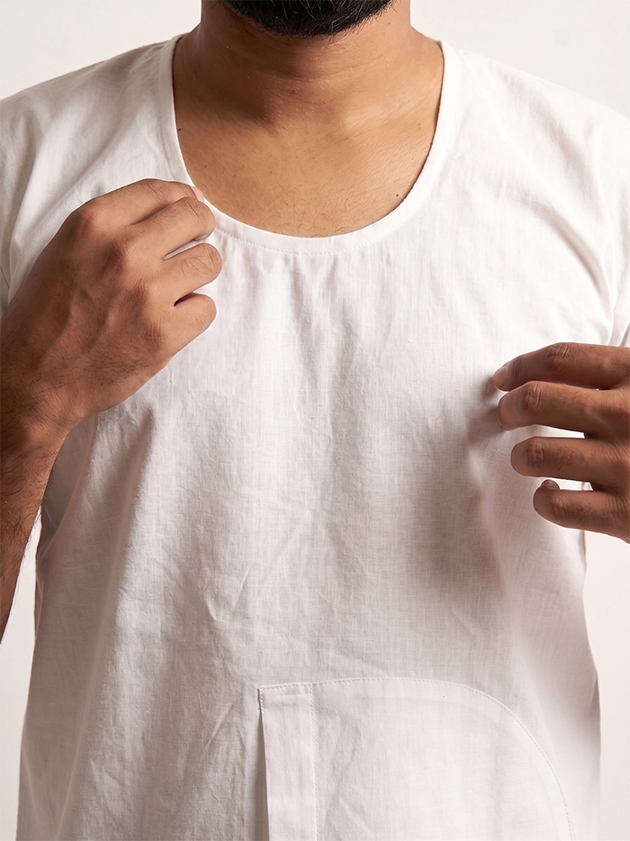 White Organic Cotton Half Sleeves Baniyan