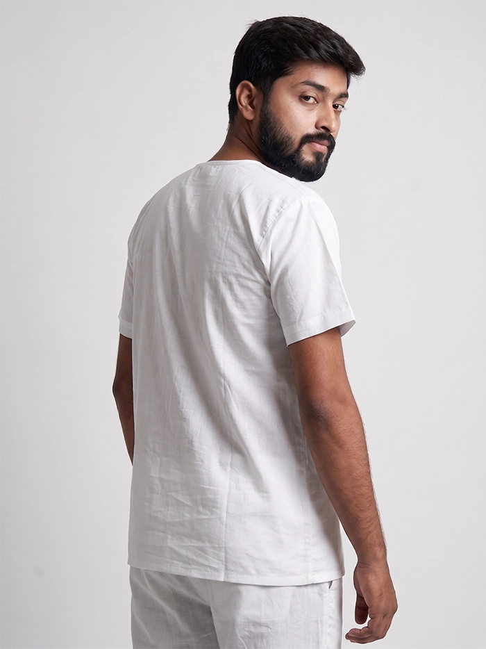 White Organic Cotton Half Sleeves Baniyan