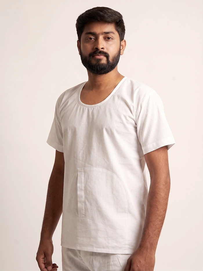 White Organic Cotton Half Sleeves Baniyan