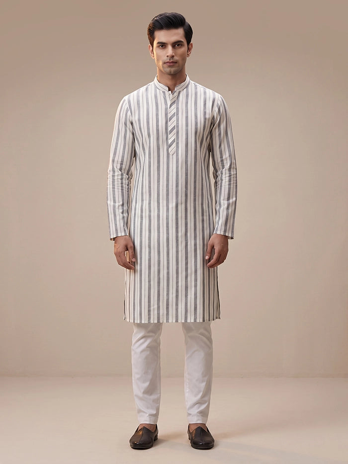 Woven Striped Slim Fit Handwoven Cotton Men Kurta