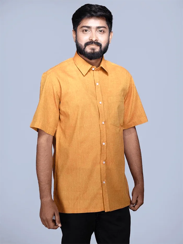 Yellow Orange Dual Tone Handwoven Organic Cotton Formal Men Shirt