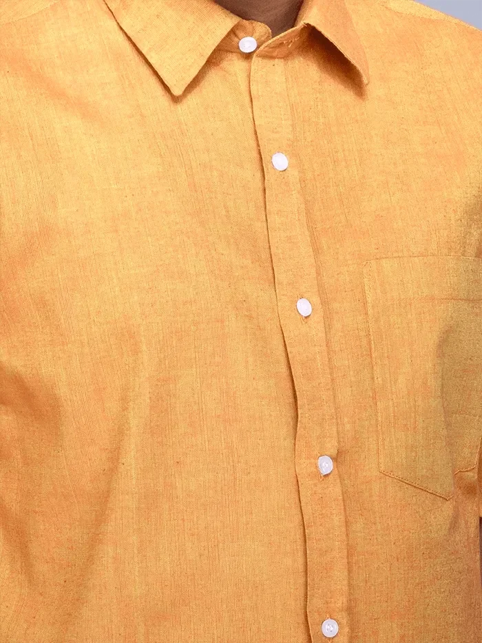 Yellow Orange Dual Tone Handwoven Organic Cotton Formal Men Shirt - WeaversIndia