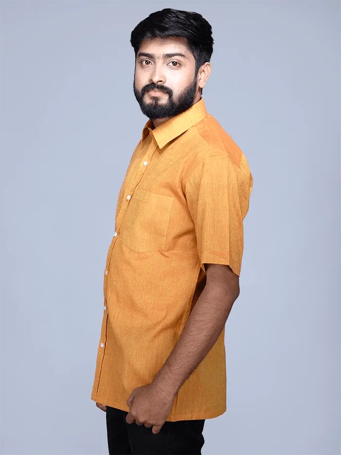 Yellow Orange Dual Tone Handwoven Organic Cotton Formal Men Shirt