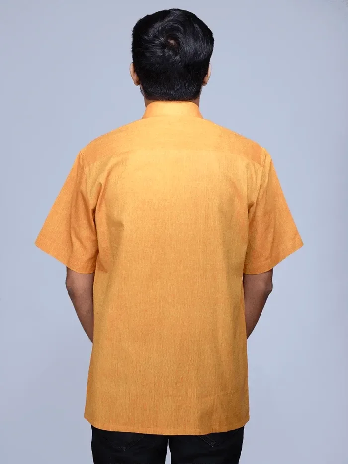 Yellow Orange Dual Tone Handwoven Organic Cotton Formal Men Shirt - WeaversIndia