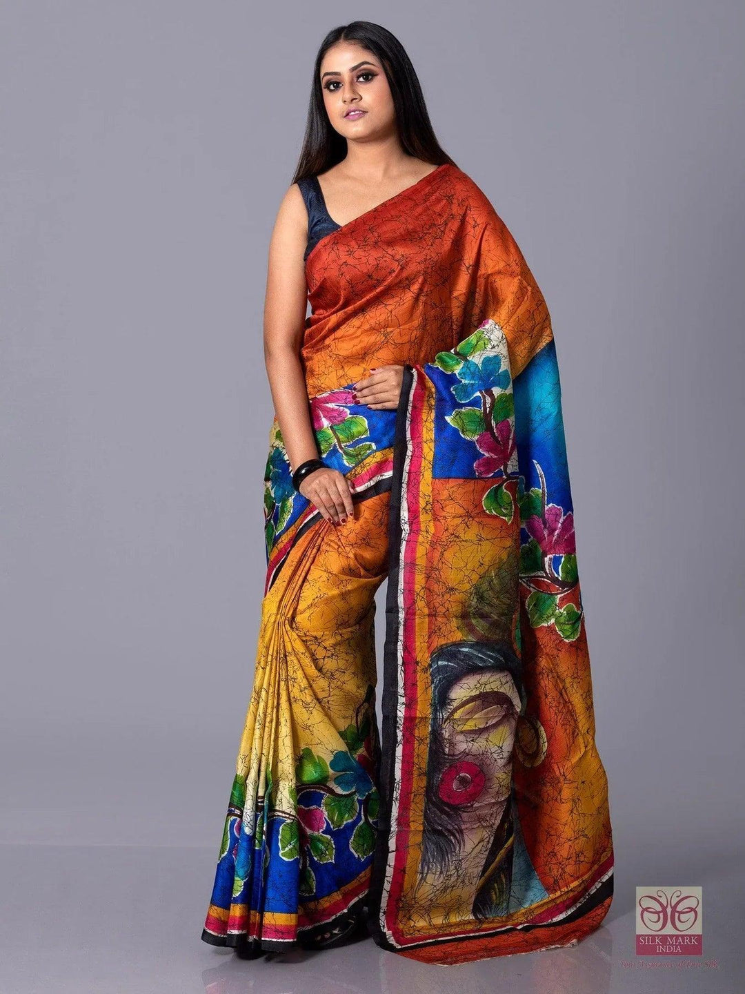 Allovar Hand Painted Murshidabad Silk Saree - WeaversIndia