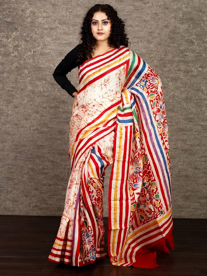 Allover Batik Printed Murshidabad Silk Saree - WeaversIndia