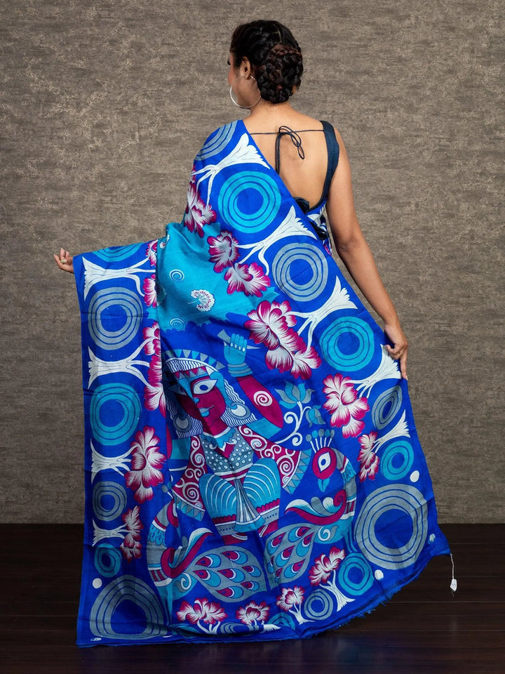 Allover Block Printed Murshidabad Silk Saree - WeaversIndia