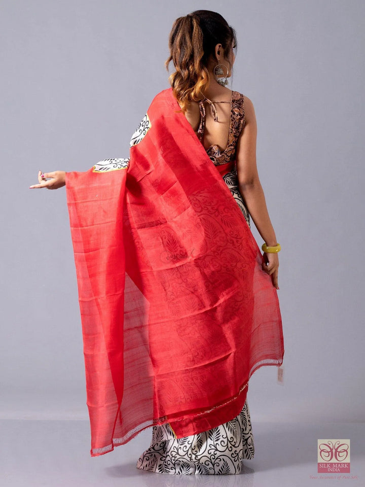 Allover Block Printed Murshidabad Silk Saree - WeaversIndia