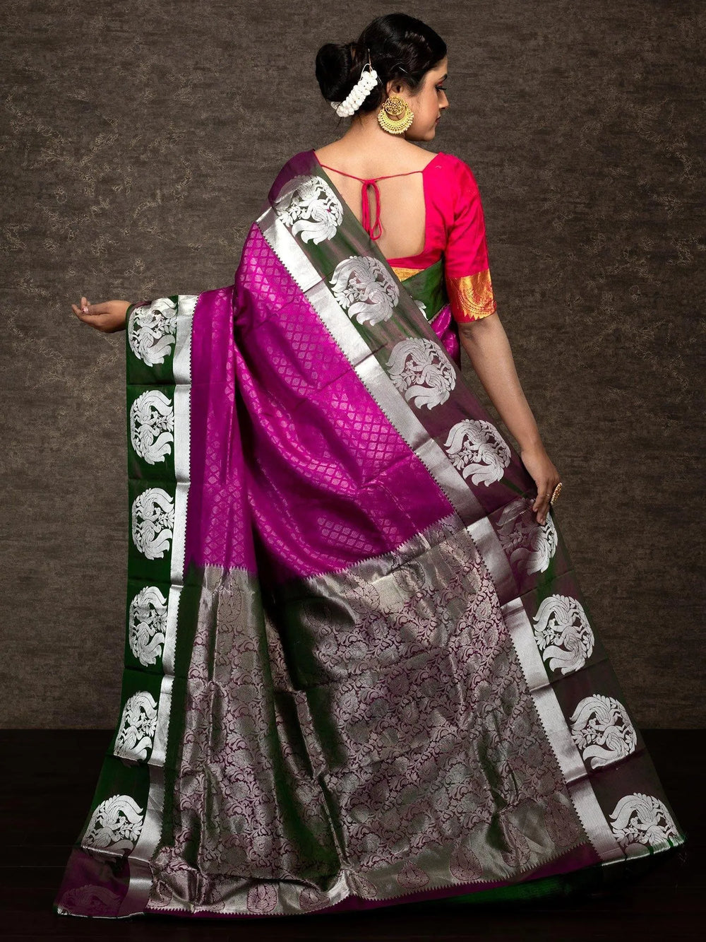 Allover Magenta Kanjivaram Silk Saree - WeaversIndia