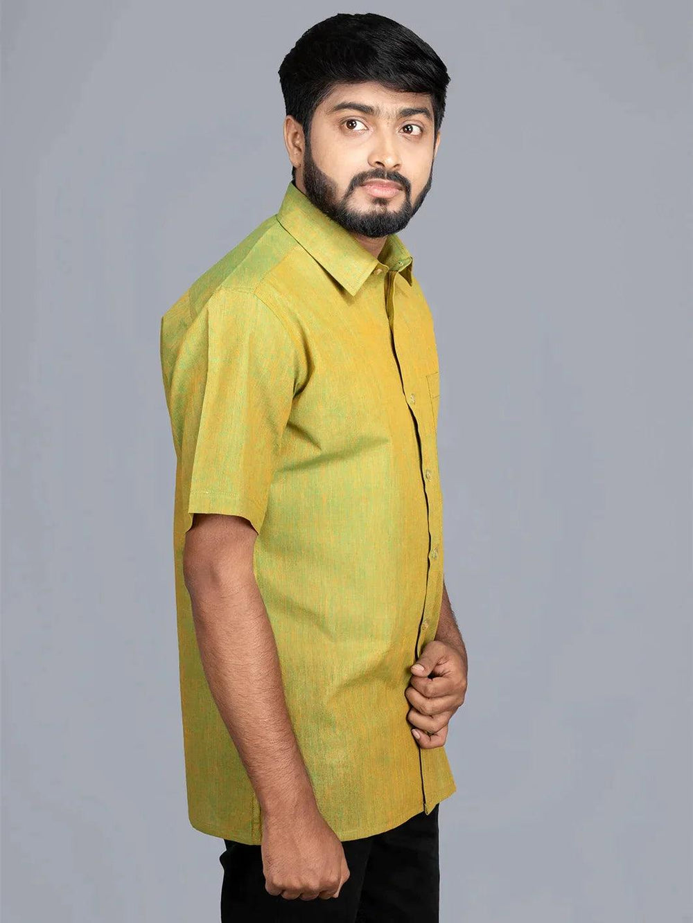 Apple Green Handwoven Organic Cotton Formal Men Shirt - WeaversIndia
