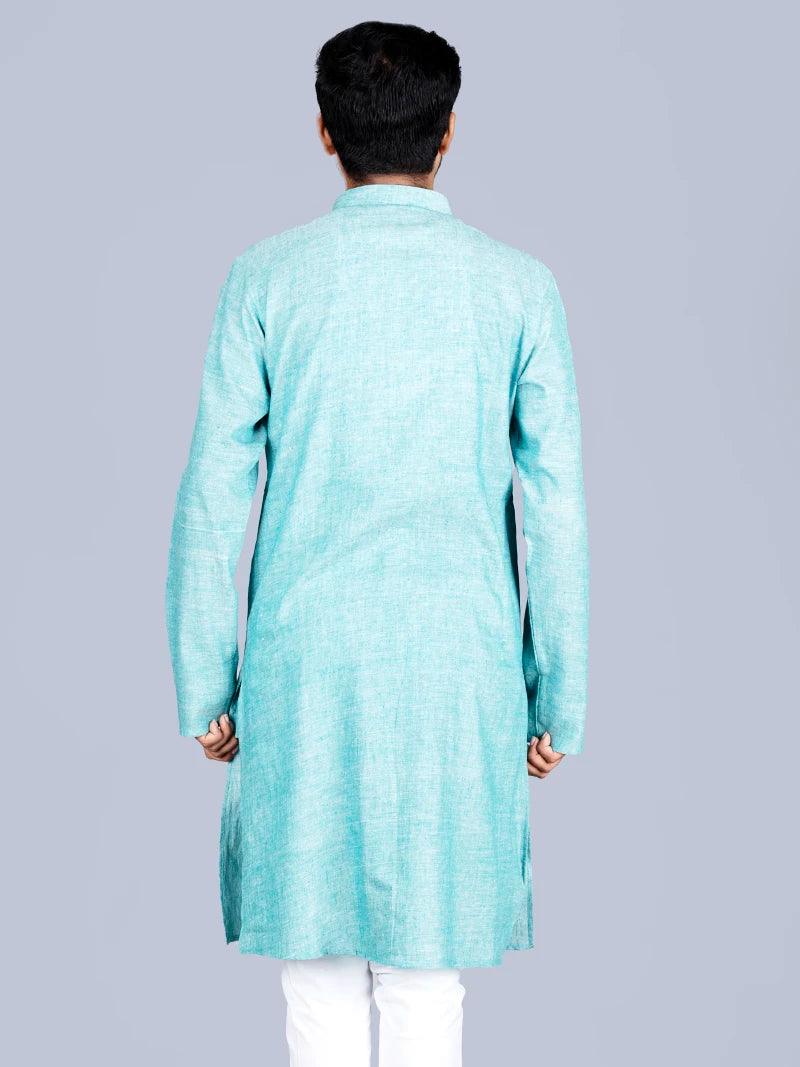 Aro Blue Handwoven Organic Cotton Men Kurta - WeaversIndia